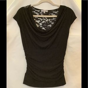 Junior’s Black Swoopneck Laced Back Shirt